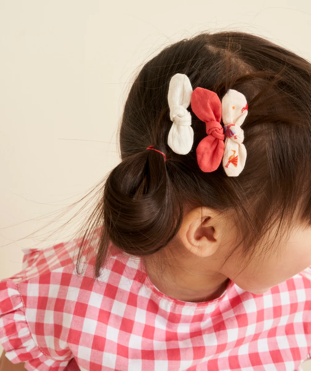 LOT DE 3 BARRETTES FILLE ROUGE BLANCHE ET IMPRIMÉE