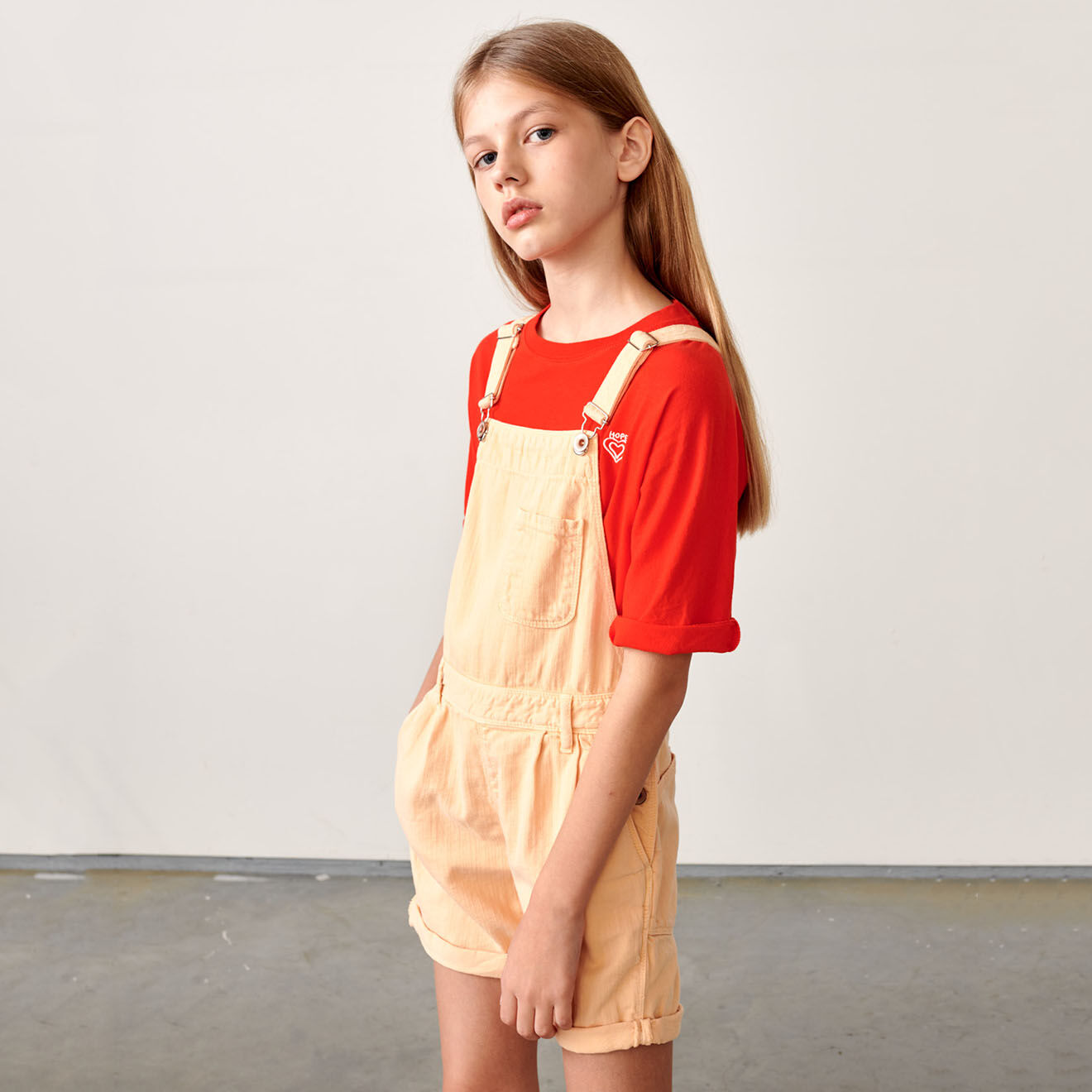 Bellerose Salopette short Pepina en Toile de coton saumon