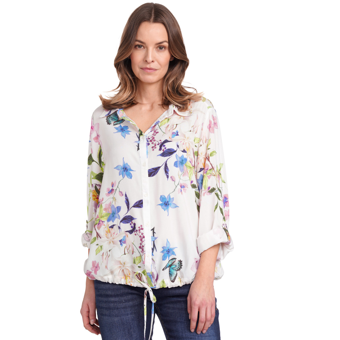 Gina Benotti Damen Bluse mit Blumen-Muster weiss / bunt