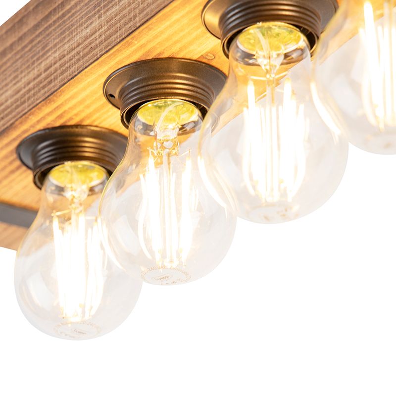 Industriële plafondlamp hout met staal 4-lichts - Reena