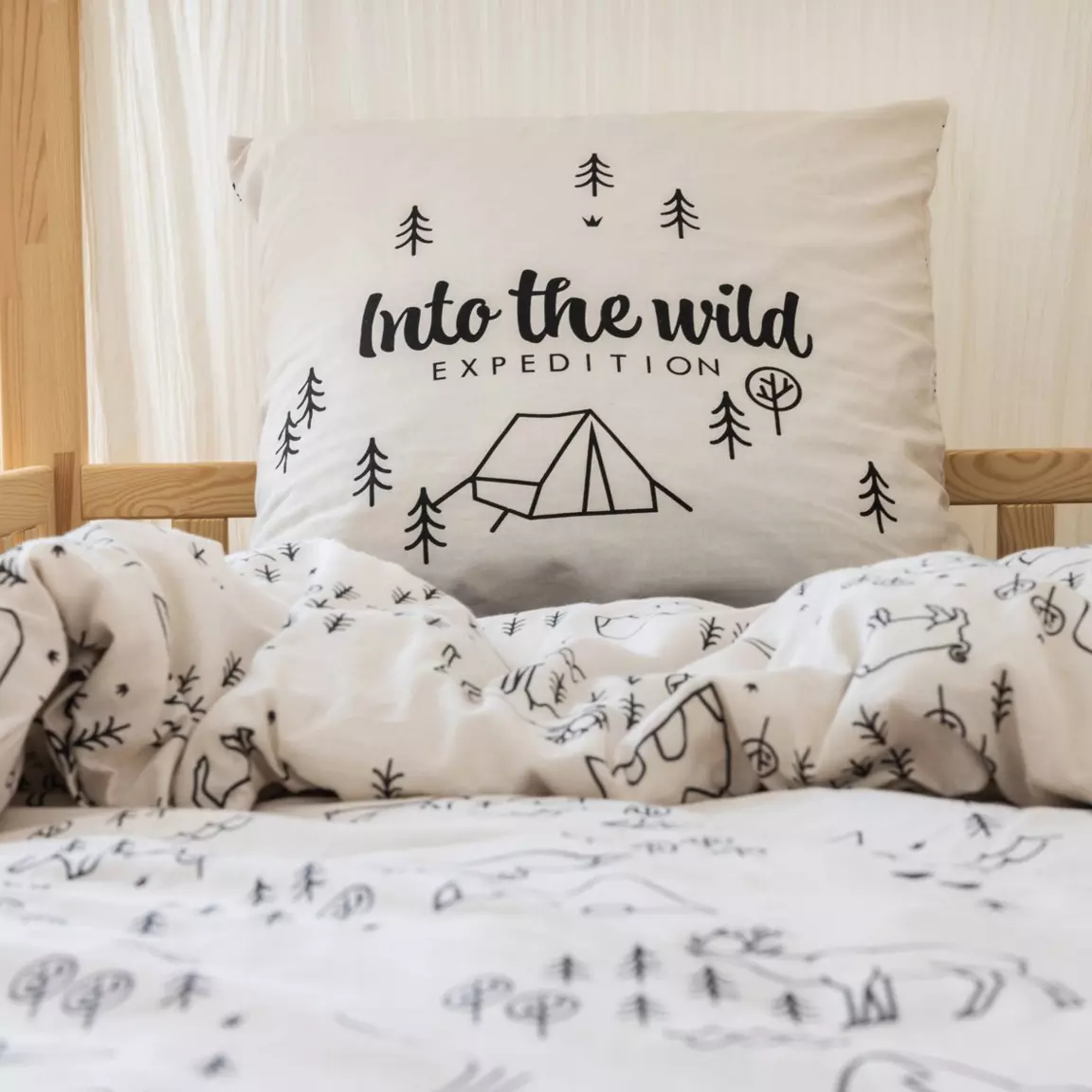 Housse de couette et une taie enfant coton (140 x 200 cm) Wild Ecru