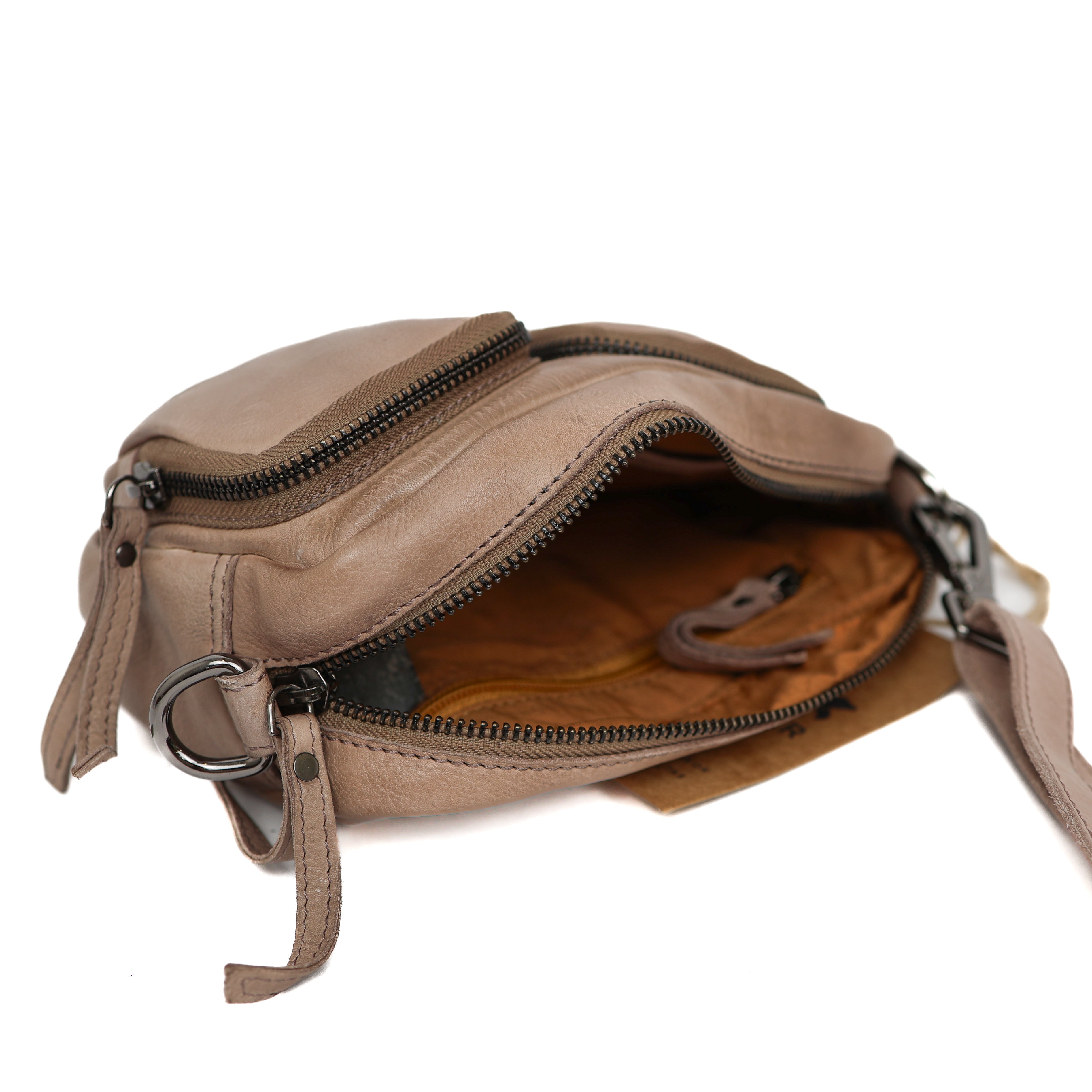 Klein schoudertasje met voorvakjes 'Amber' taupe Taupe