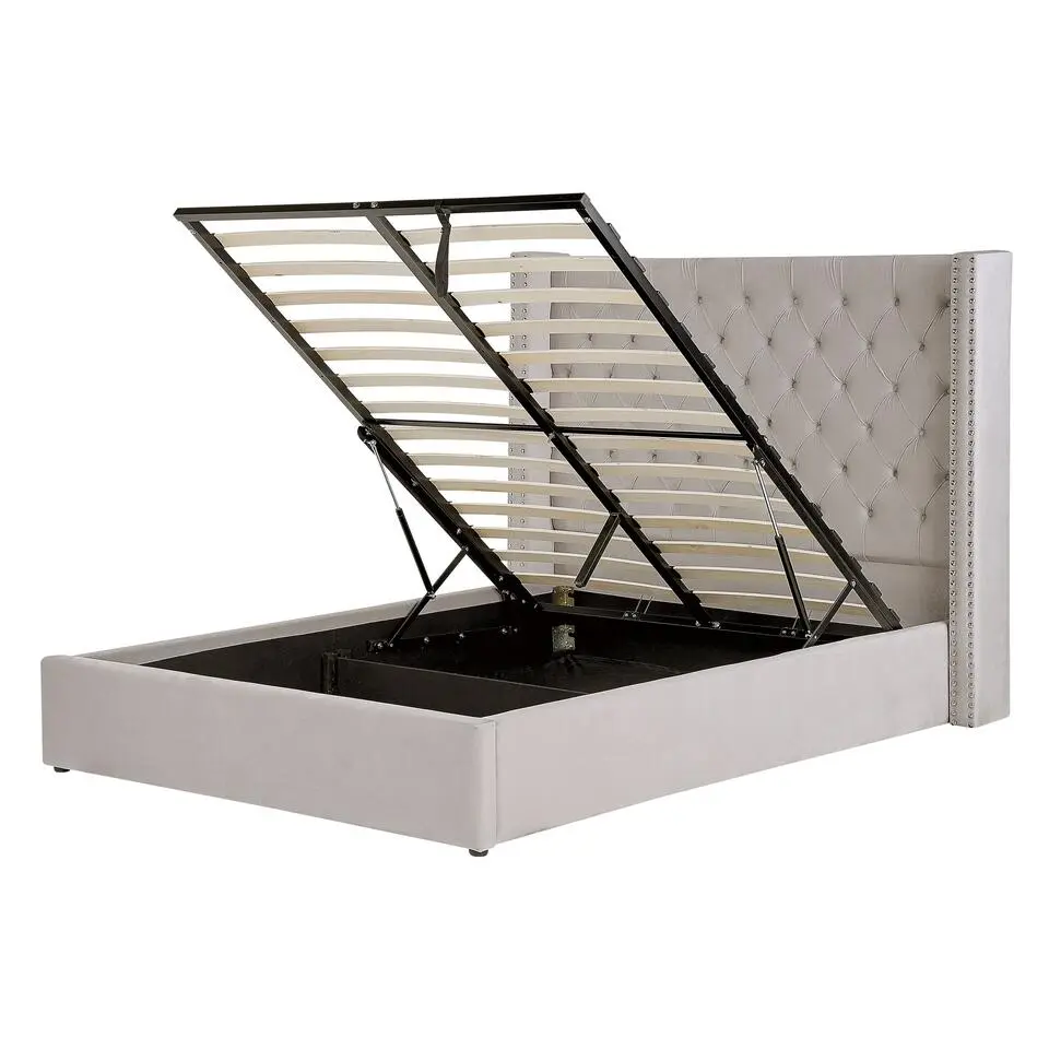 LUBBON - Bed met opbergruimte - Lichtgrijs - 140 x 200 cm - Fluweel