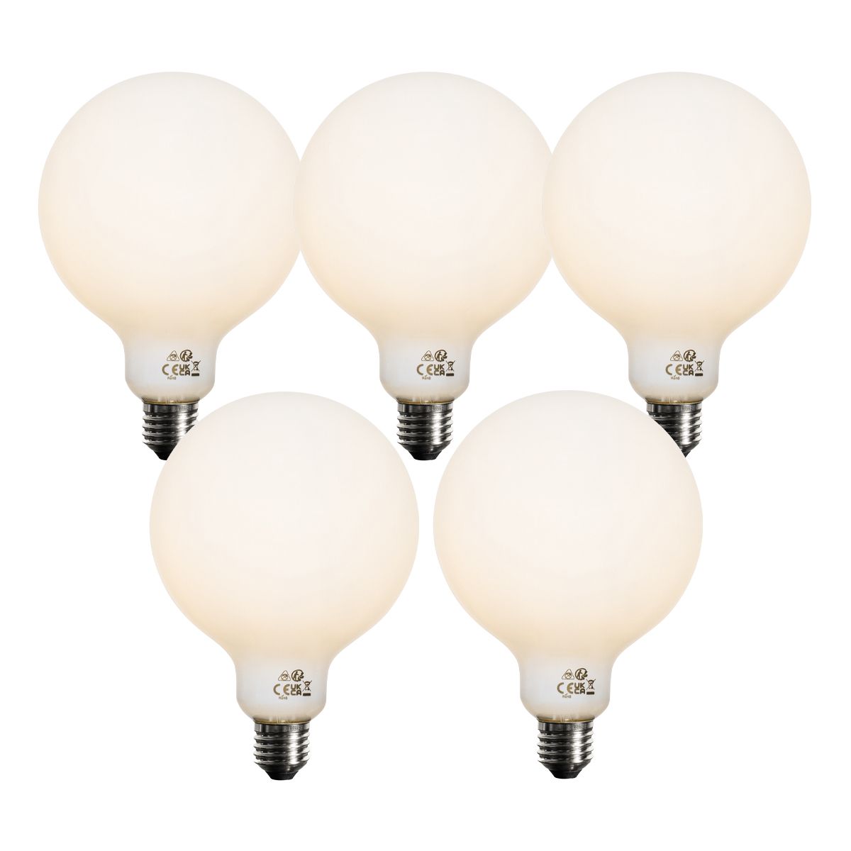 Set van 5 E27 3-staps dimbaar LED lamp opaal G125 4W 450 lm 3000K