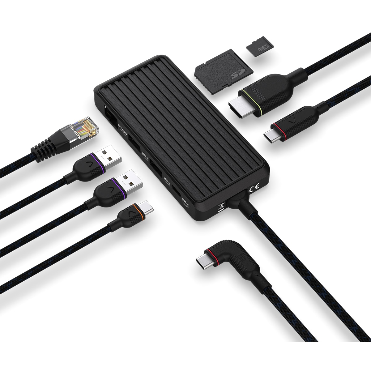 Unisynk 8-Port USB-C hub (sort)