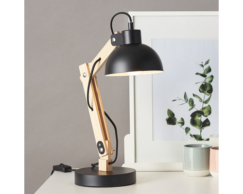 Bureaulamp, 1-lichts, H 41,5 cm, Moda hout, naturel/zwart