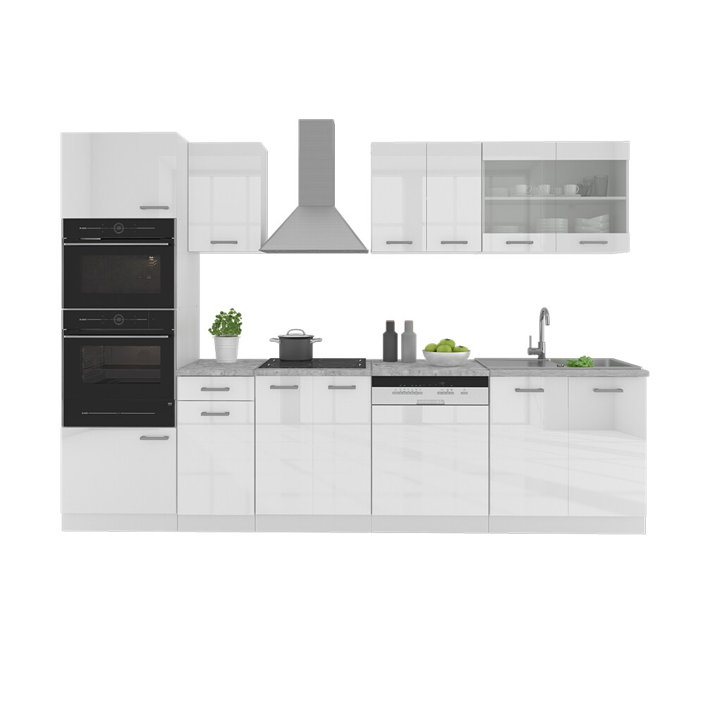VICCO KÜCHE R-LINE 300 CM KÜCHENZEILE KÜCHENBLOCK EINBAUKÜCHE – WEISS HOCHGLANZ