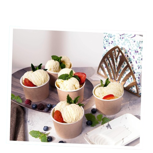 (50er Set) 85x62mm Einweg Speise Papp Becher Party Geschirr für Eis / Snacks / Suppe - Braun