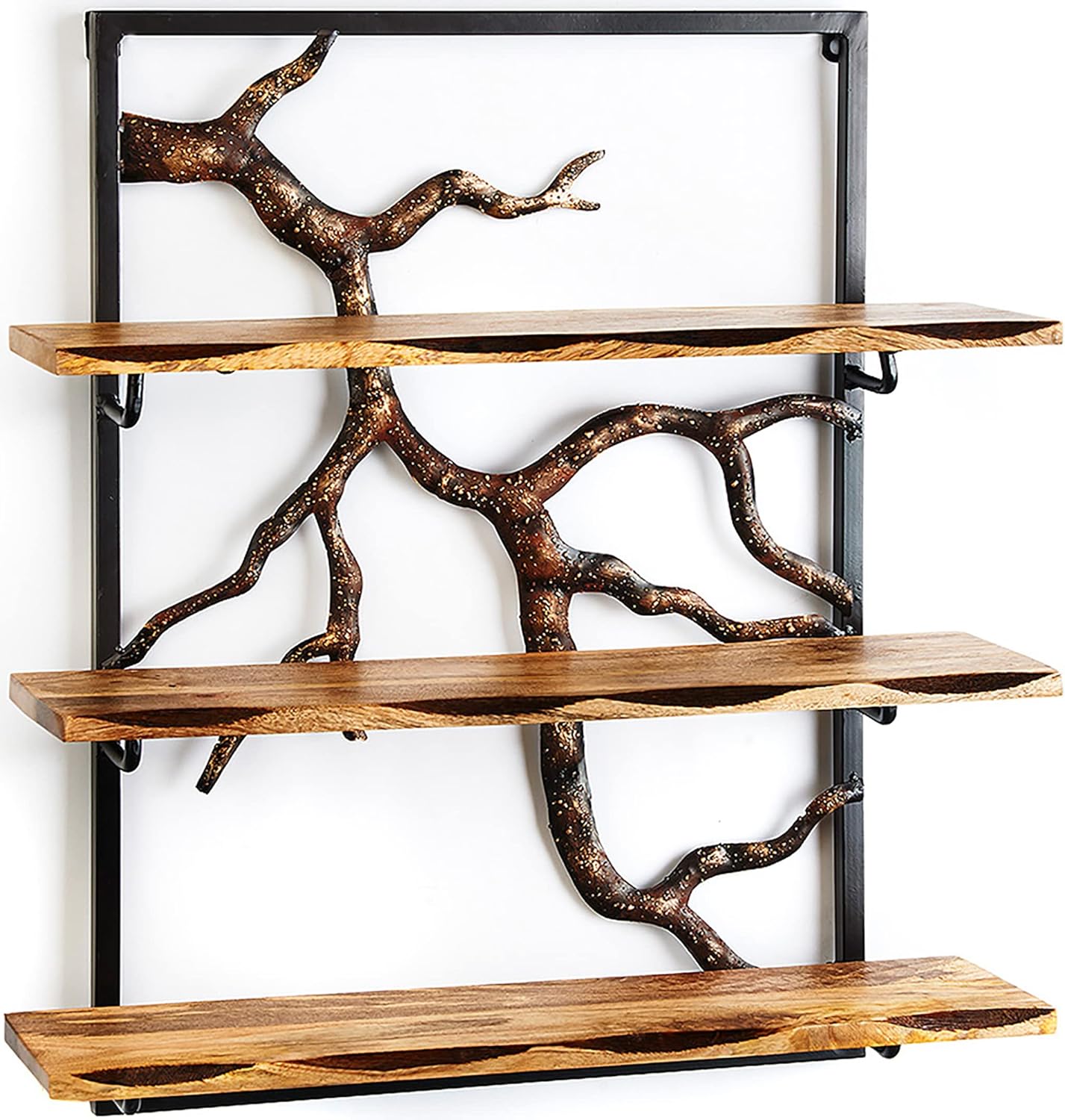 Kobolo Wandregal Hängeregal Bücherregal -AST Zweig- 3 Böden - 59x20x66 cm - aus Eisen und Holz