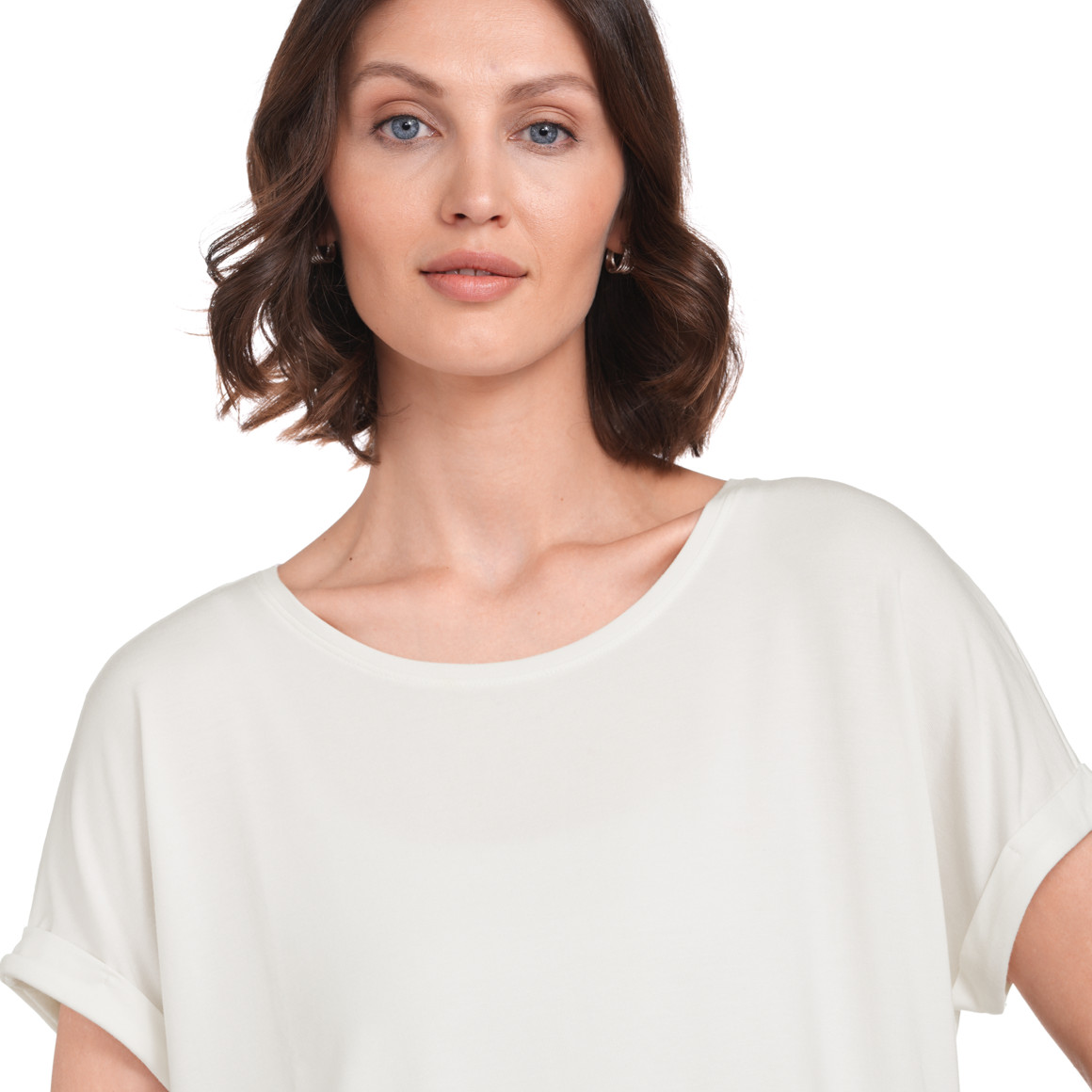 Gina Benotti Damen T-Shirt mit fixierten Turn-ups weiss