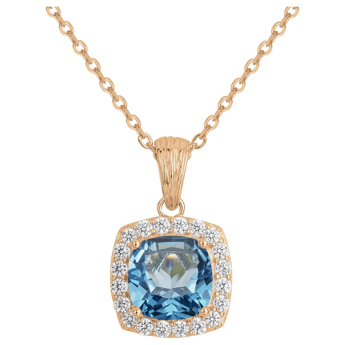 Collier mono-motif MARGARET en Plaqué Or avec pierre synthétique bleu topaze