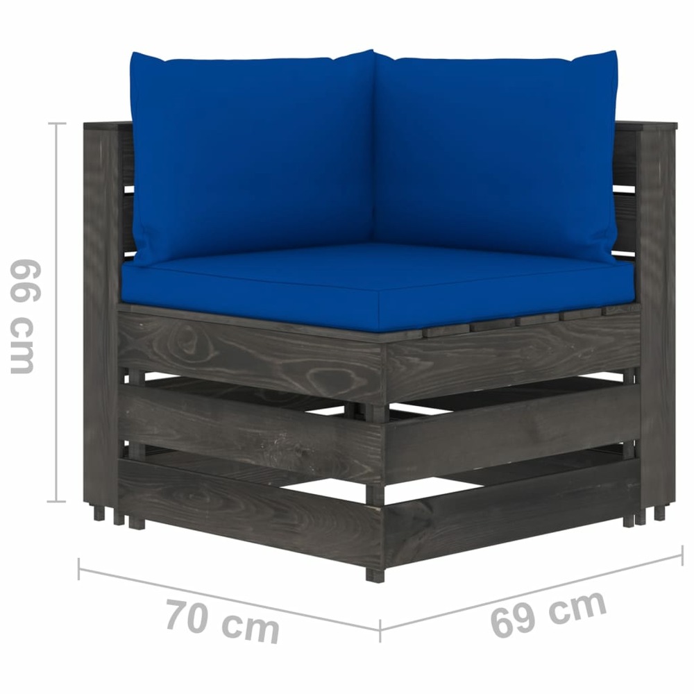 Salon de jardin meuble d'extérieur ensemble de mobilier 10 pièces avec coussins bois imprégné de gris