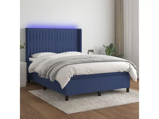Sommier tapissier avec matelas et LED Bleu 140x190 cm Tissu