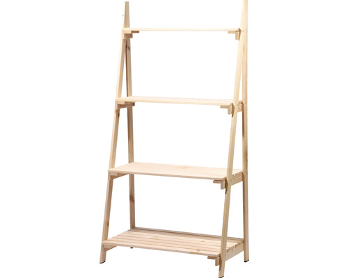 Houten plantenplank 75 x 39 x 146 cm natuurlijke afwerking inclusief vier opbergvakken