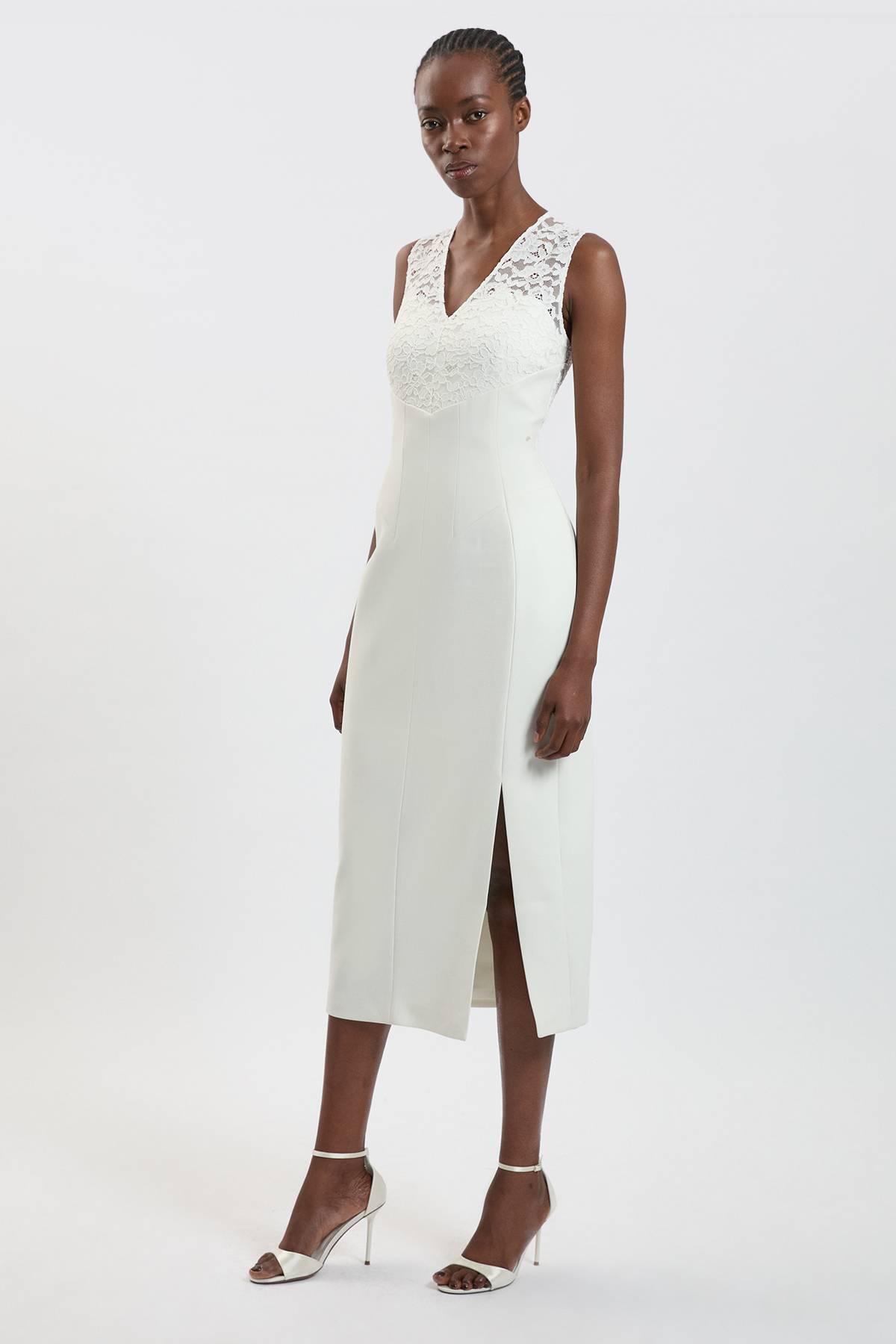 KarenMillen Robe Midi Ajustée En Tissu Stretch Avec Détail En Dentelle