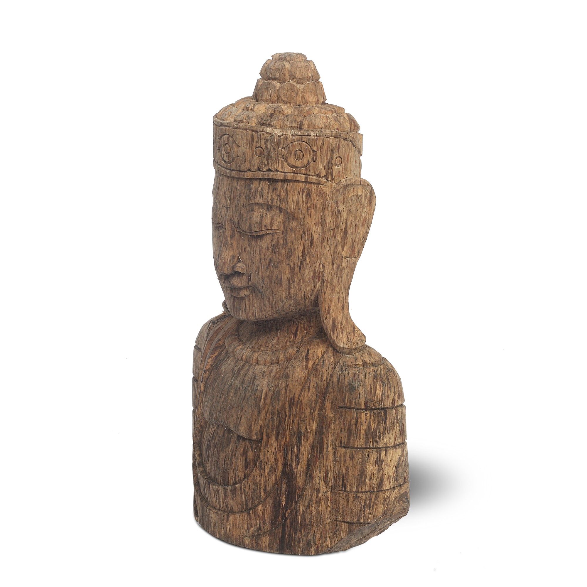 Buddha-Büste aus Holz, H 42 cm, B 24 cm, T 10 cm von fischer's lagerhaus