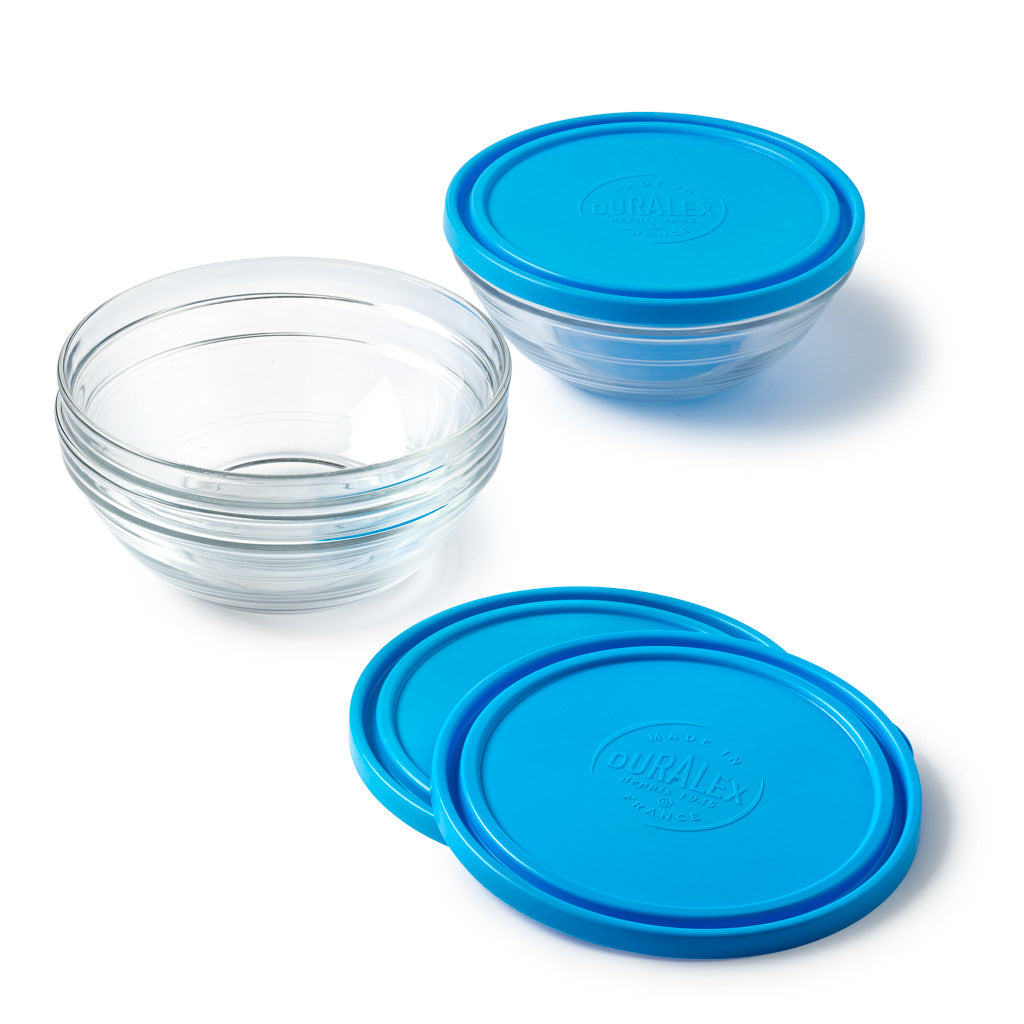 Freshbox - Set de 3 Boîtes de conservation transparente ronde avec Couvercle Bleu