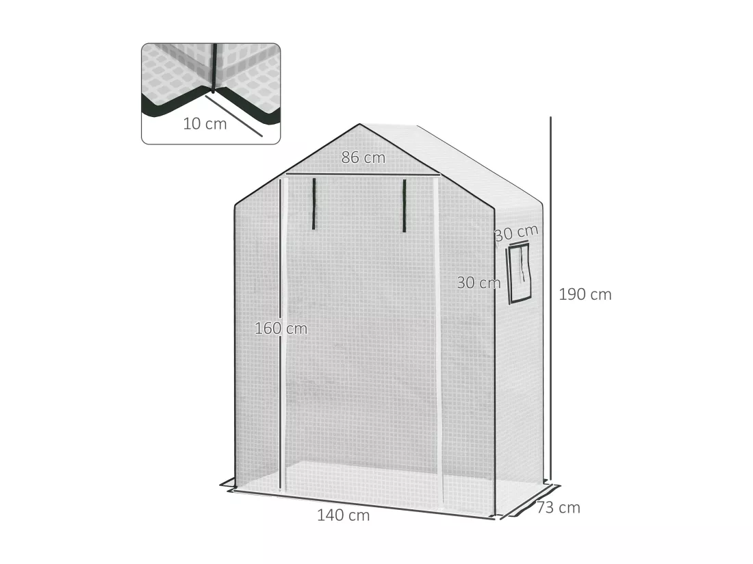 Bâche de remplacement serre de jardin dim. 140L x 73l x 190H cm - 2 fenêtres, porte zippée enroulable - PE anti-UV imperméable blanc