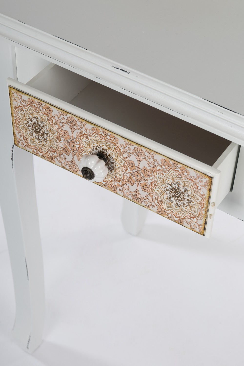 Schminktisch PAISLEY - weiß antik - 4 Schubladen