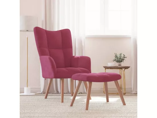 Chaise de relaxation avec repose-pied Rouge bordeaux Velours