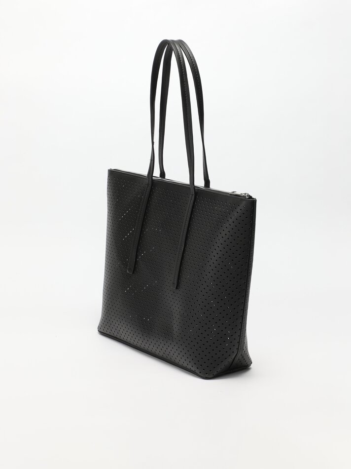 Bolsa maxi shopper em couro sintético recortado - Preta
