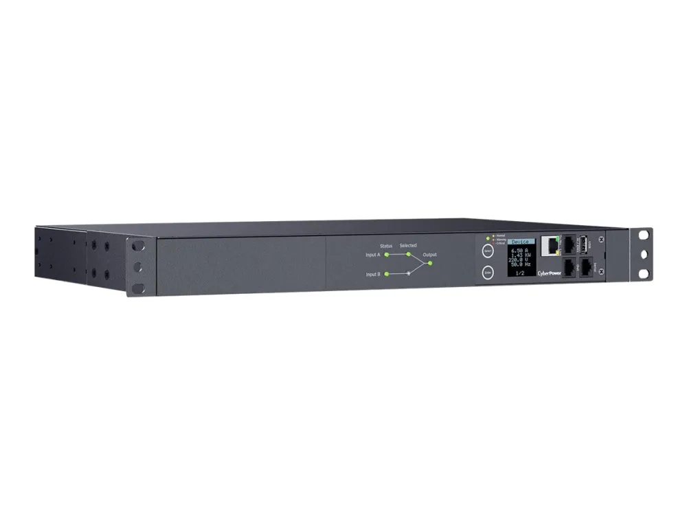 CyberPower Switched ATS PDU44004 - Strømfordelingsenhed (rackversion) - AC 200-240 V - 1-faset - serial, Ethernet - input: 2 x IEC 60320 C14 - output-stikforbindelser: 12 (12 x IEC 60320 C13) - 1U - 3.05 m ledning - sort
