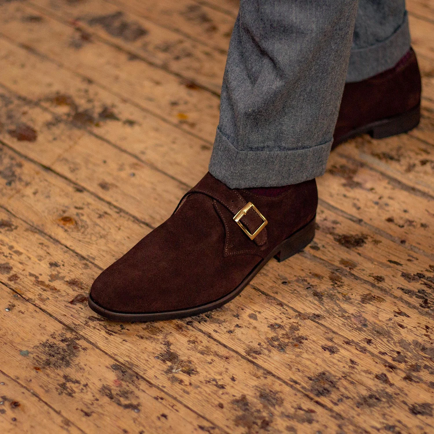 Sun-Chaussure à boucle en velours marron