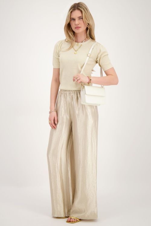 Beige wide leg broek satijnen look