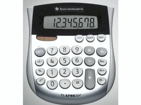 Regnemaskine Texas Instruments TI-1795 SV med 8 cifre - solpanel, batteri, bordmodel