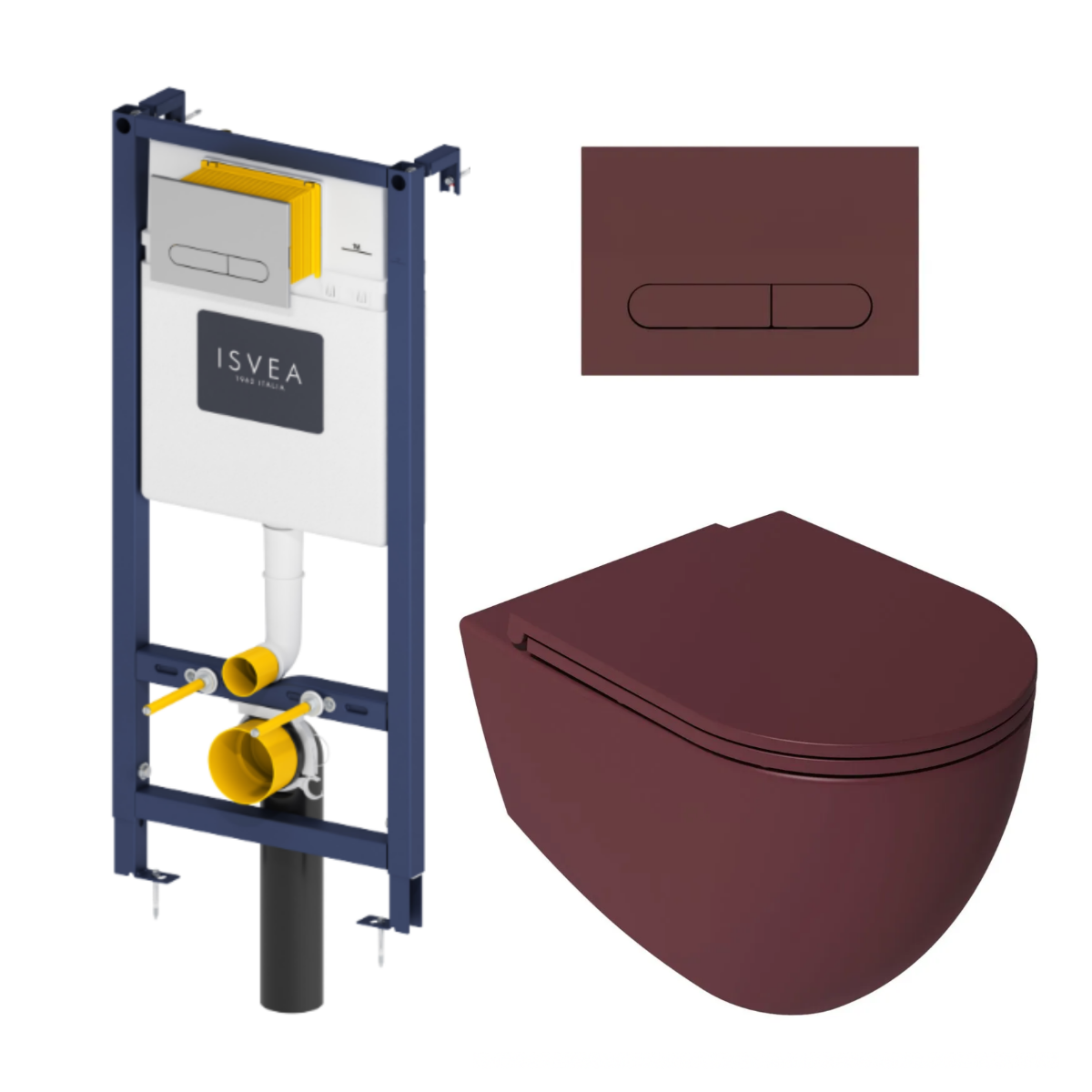 Isvea Durezza met Isvea Infinity randloos toilet rood mat en softclose zitting