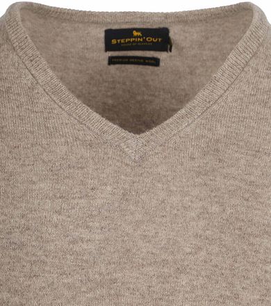 Steppin' Out Pullover V-hals Merinowol Lichtbruin SM1201.0003-3002/PU-V-MRI-REF12-SO-25.6 brown kopen