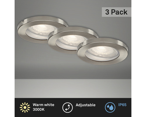 LED inbouwspots set IP65 3-delig 3x5W 3x400 lm 3000K mat/nikkel Ø 8,5/6,8 cm 230V