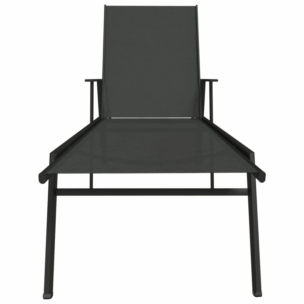 Transat chaise longue bain de soleil lit de jardin terrasse meuble d'extérieur acier et tissu textilène noir