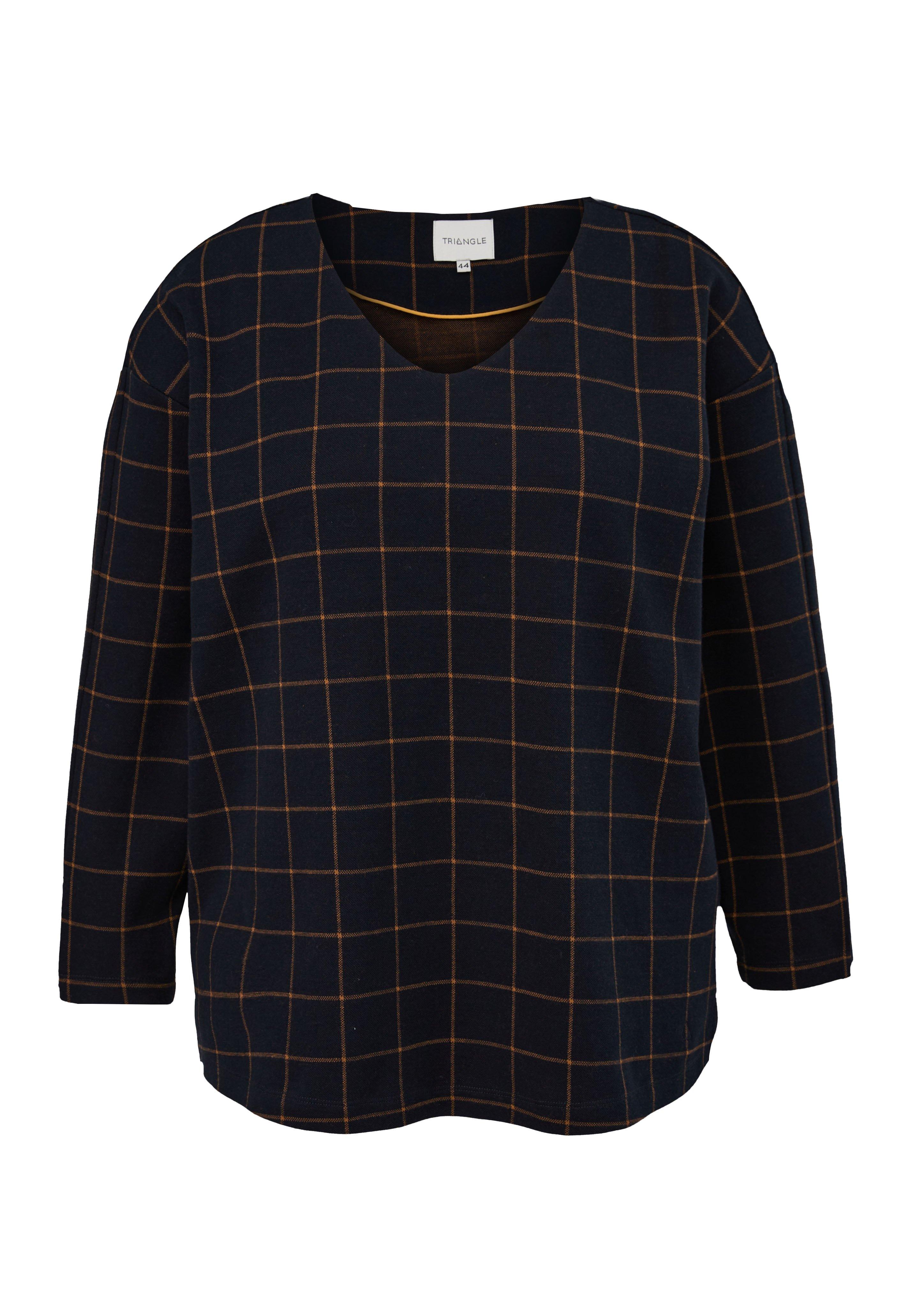 Kariertes Sweatshirt mit V-Ausschnitt