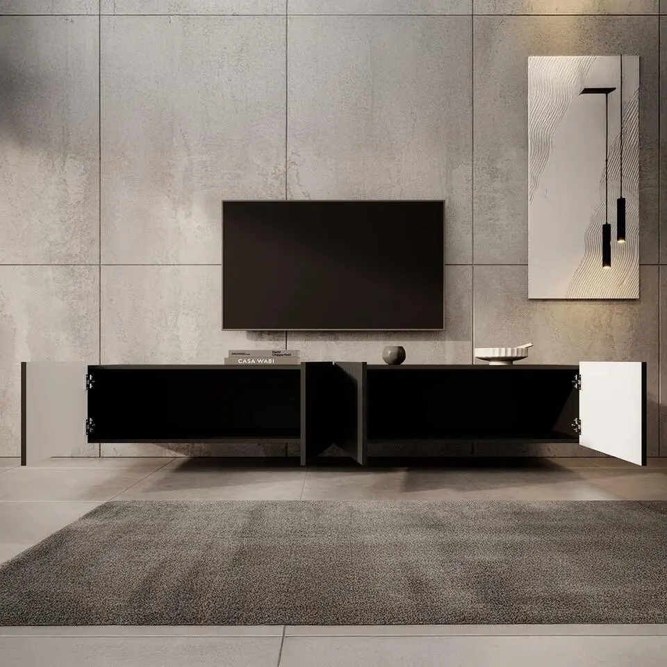 Meubella - TV-Meubel Pepinos - Mat zwart - 200 cm