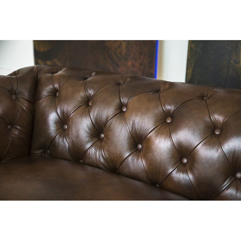 Owen 84&rdquo; Genuine Leather Rolled Arm Chesterfield Sofa
