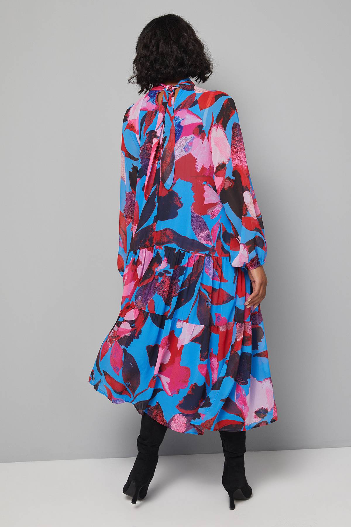 Wallis Robe Smock à Col Montant et Volants Étagés