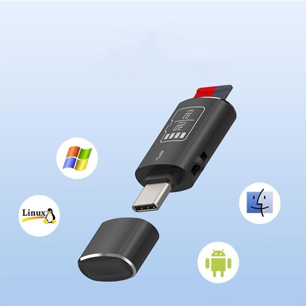 USB C 3.1 Kartenlesegerät Card Reader für Micro SD / SDXC / SDHC Speicherkarten - Schwarz