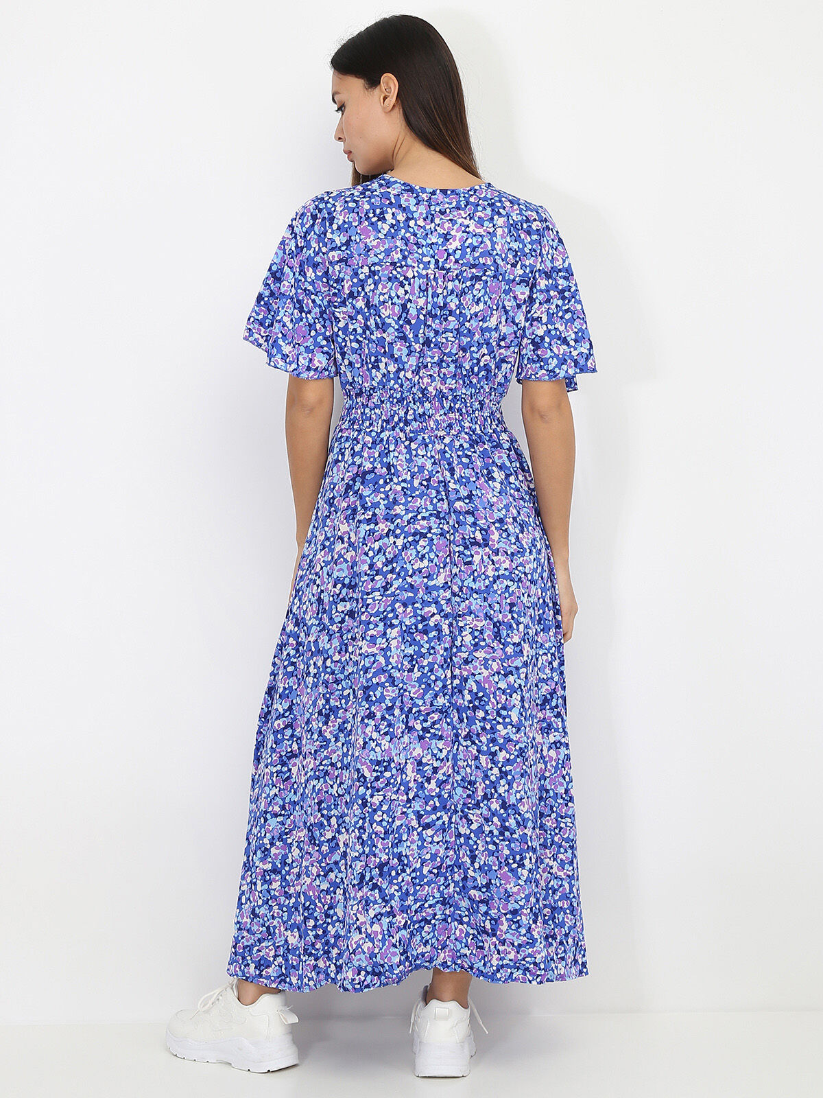 Robe longue à motif tacheté- Bleu