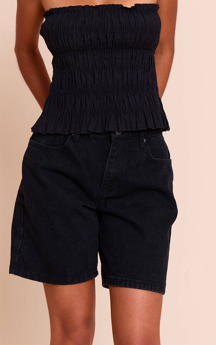 Noir Délavé Short Boyfriend Ample Taille Basse Petite