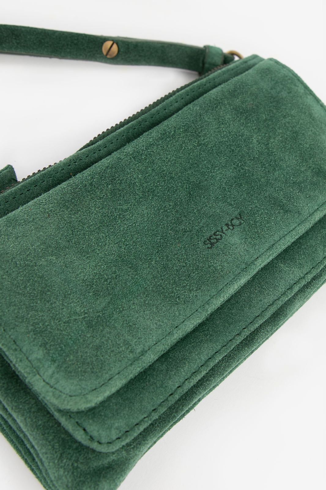 Donkergroene suède crossbody tas