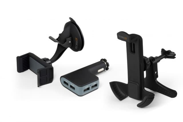 Technaxx bilholder til smartphones + biloplader med 4x USB-port (TE08)