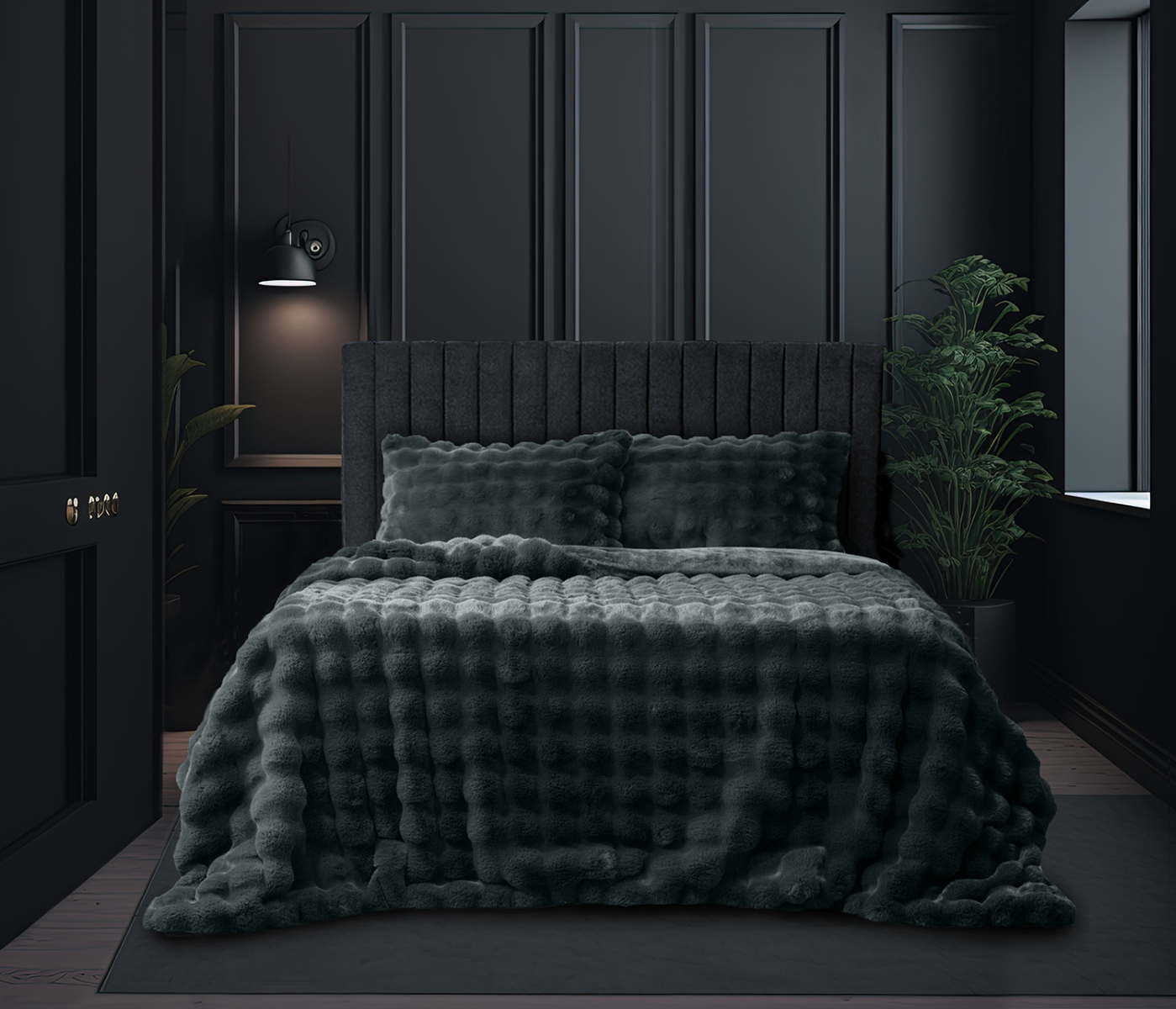 Eleganzzz Dekbedovertrek Shiny Bubble Pom Pom Flanel Fleece - black