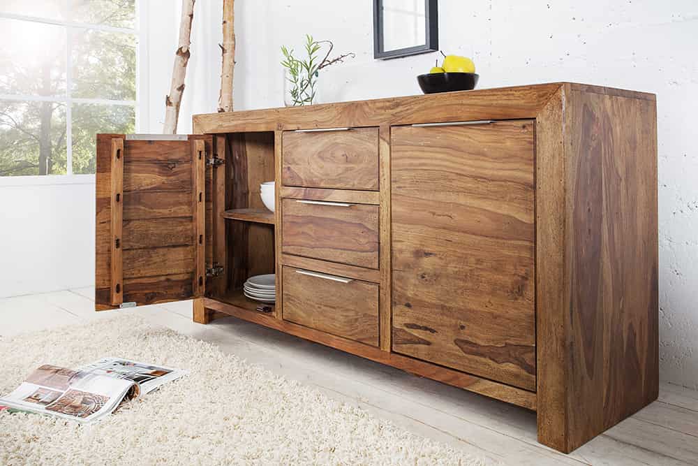 Massivholz Sideboard PURE 135cm braun Sheesham stone finish Kommode mit Schubladen