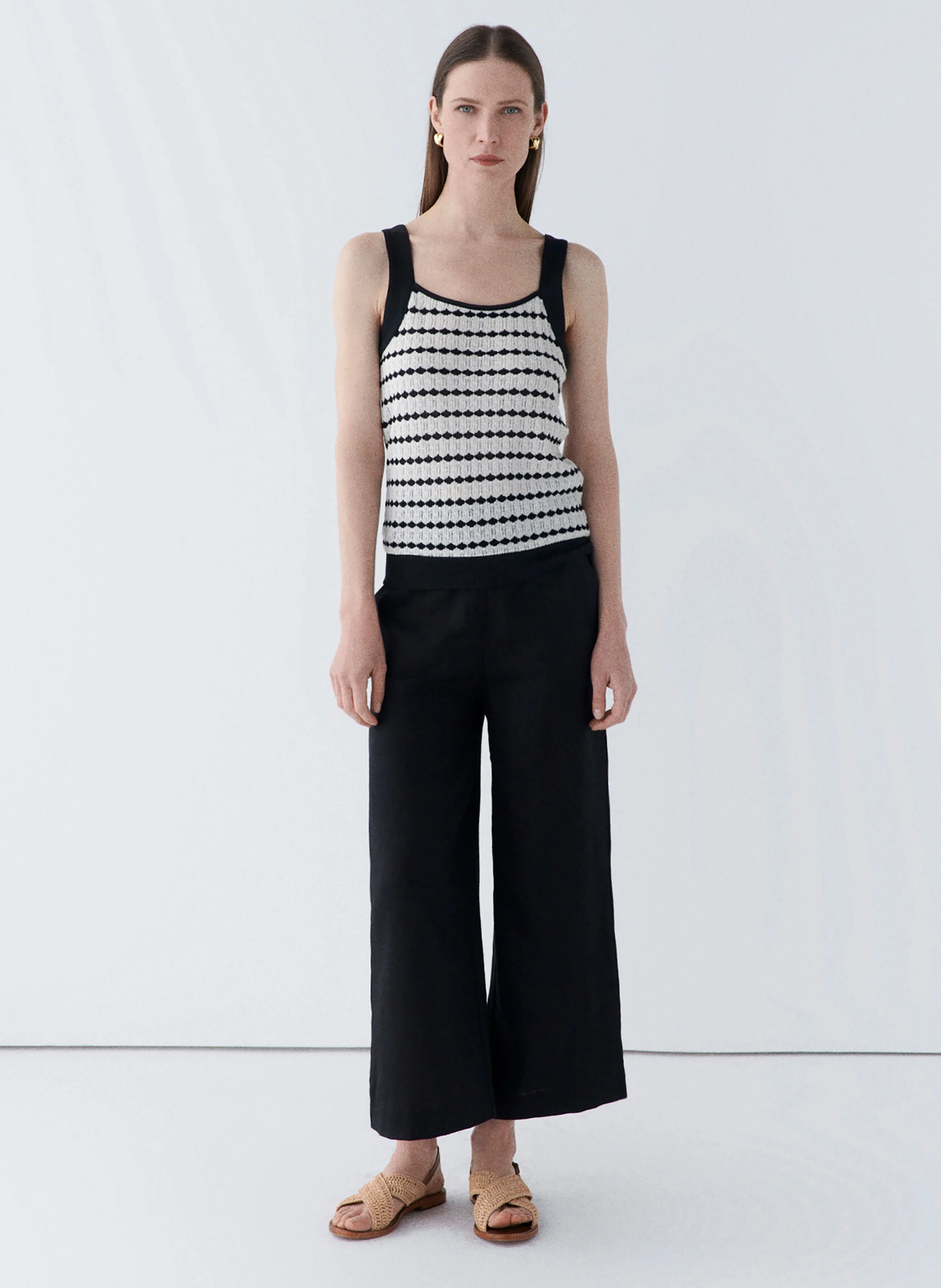PANDI - Pantalon large taille haute en lin | Noir