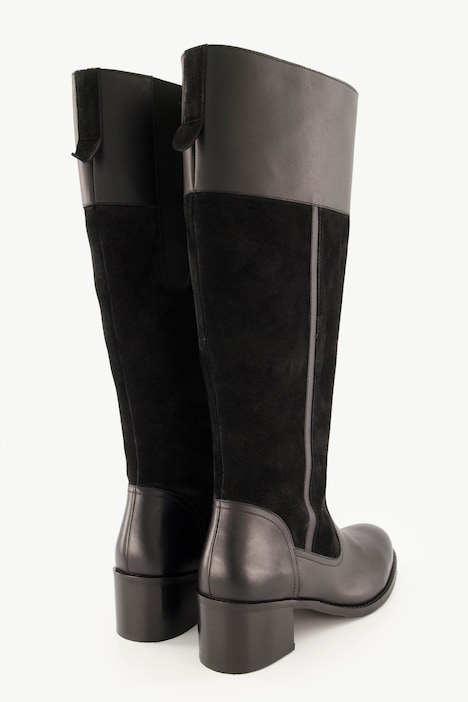 Lederstiefel, XXL-Schaft, Zipper, Veloursleder, Weite H