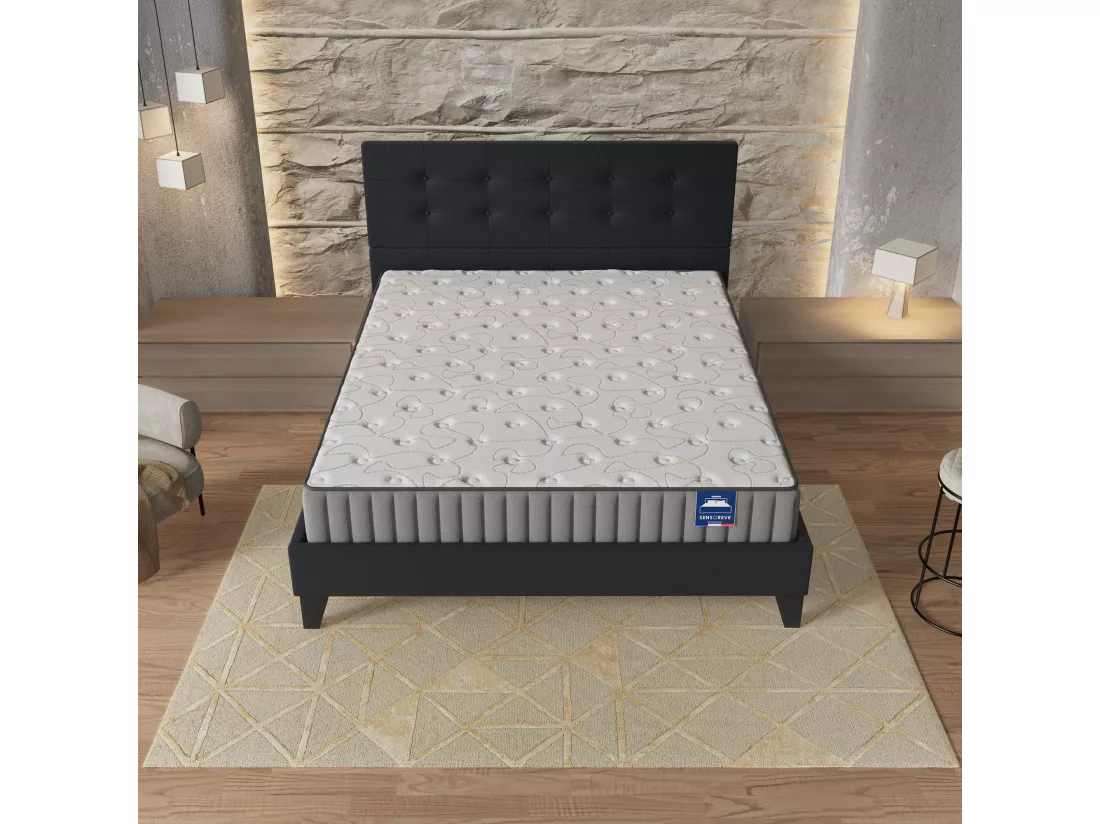 Ensemble Matelas + Lit Avec Tête De Lit 160x200 Cm, Orionis 22cm D’épaisseur À Mémoire De Forme
