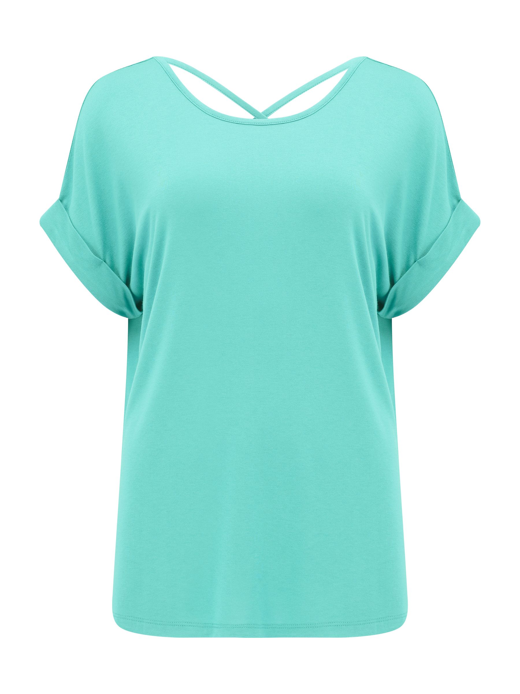 Blauw - Pour Moi Energy Cross yogashirt met korte mouwen