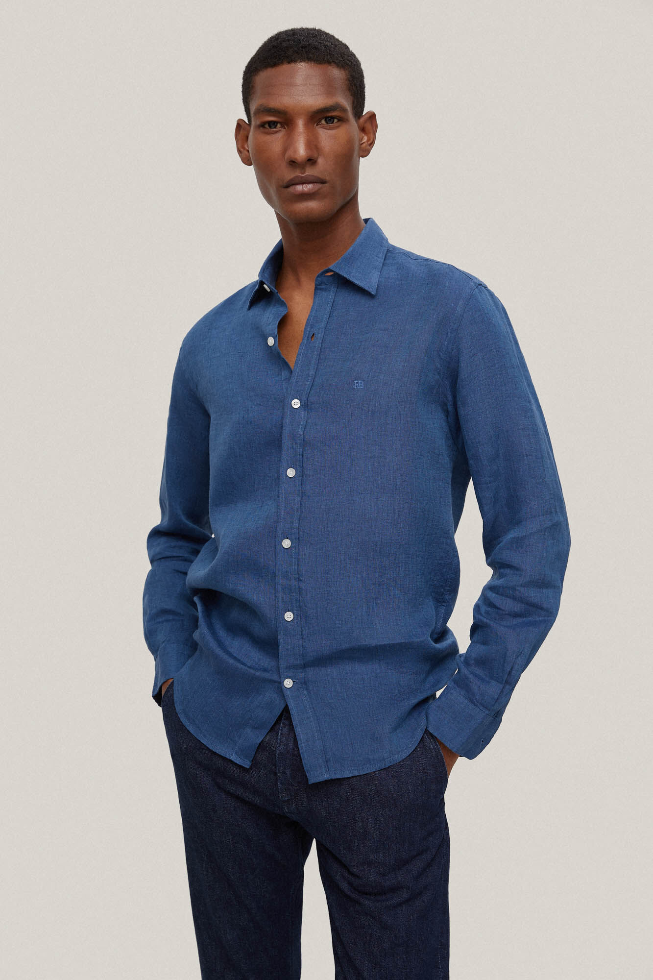 Camisa linóleo lisa - Azul