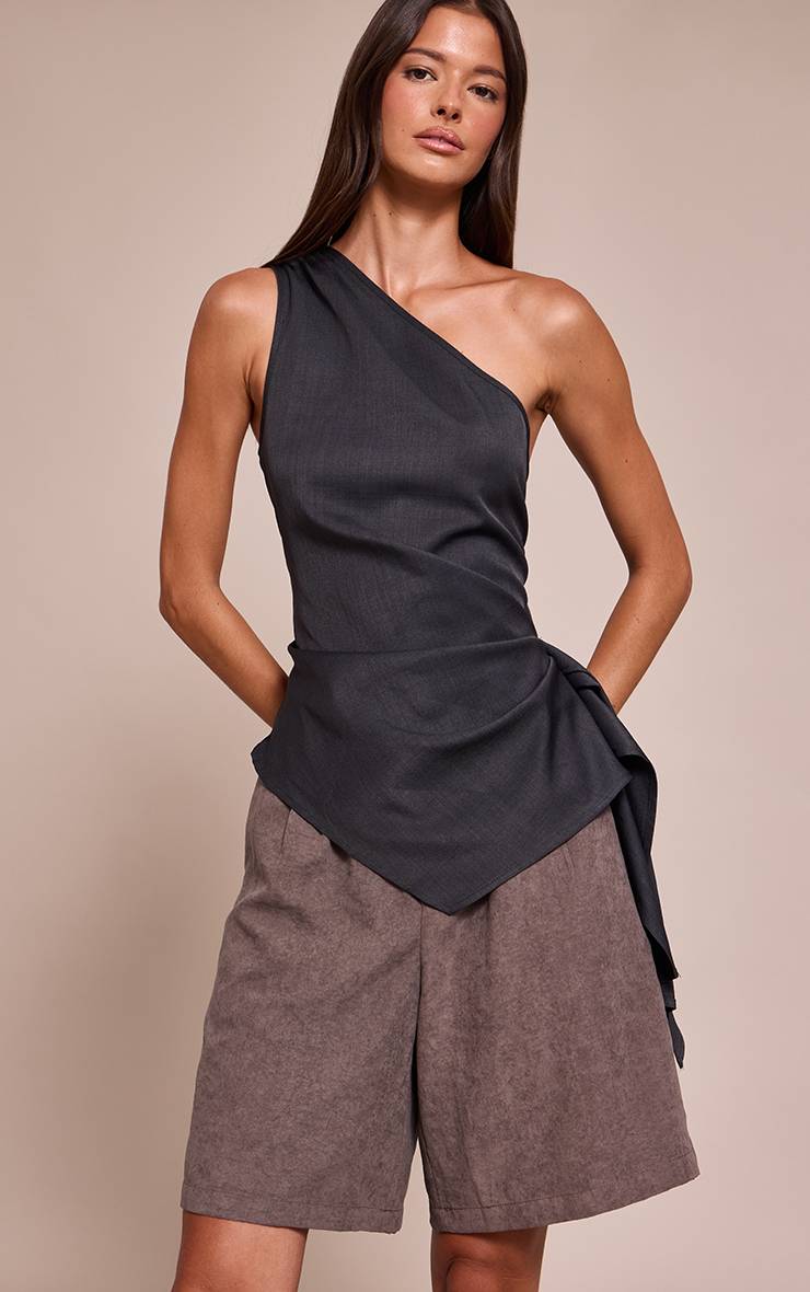 Charbon Haut Drapé Asymétrique En Tissu Tissé Couleur Lait De Beurre